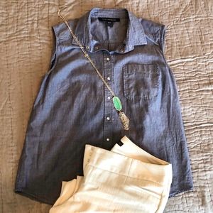 French Connection Sleeveless Denim Glass Snap Top